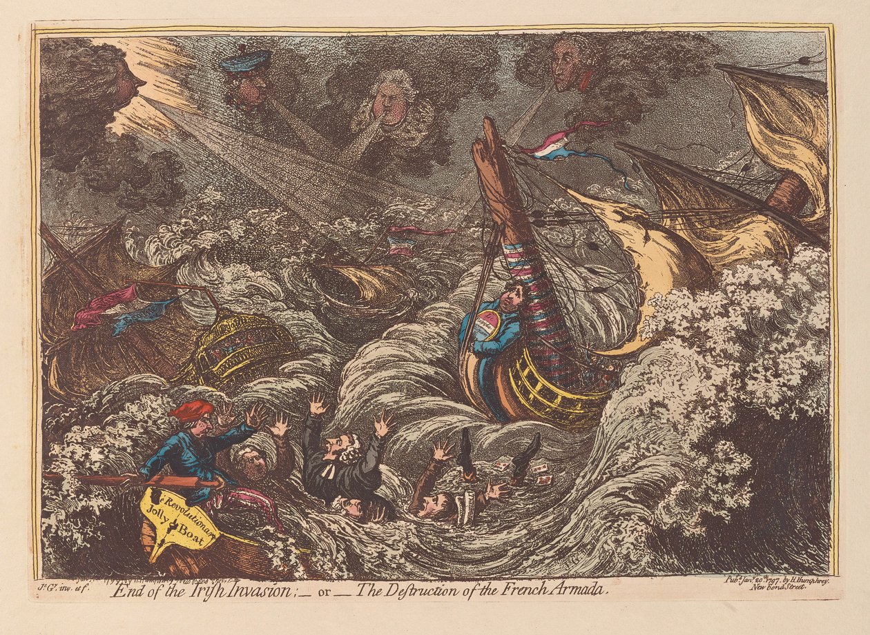 アイルランドの侵略の終わり、またはフランス艦隊の破壊、パブ。 1797年（手描きの彫刻） 作： ジェームズ・ギルレイ
