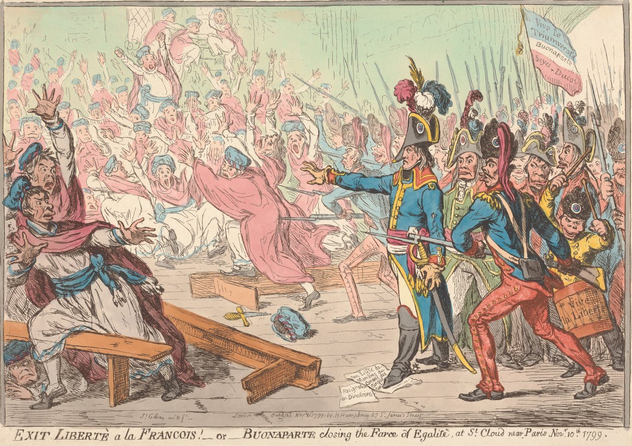 「フランスの自由よ、さようなら！」――あるいは――1799年11月10日、パリ近郊のサン＝クルーにて、ボナパルトが「平等」という茶番劇に幕を閉じる 作： ジェームズ・ギルレイ