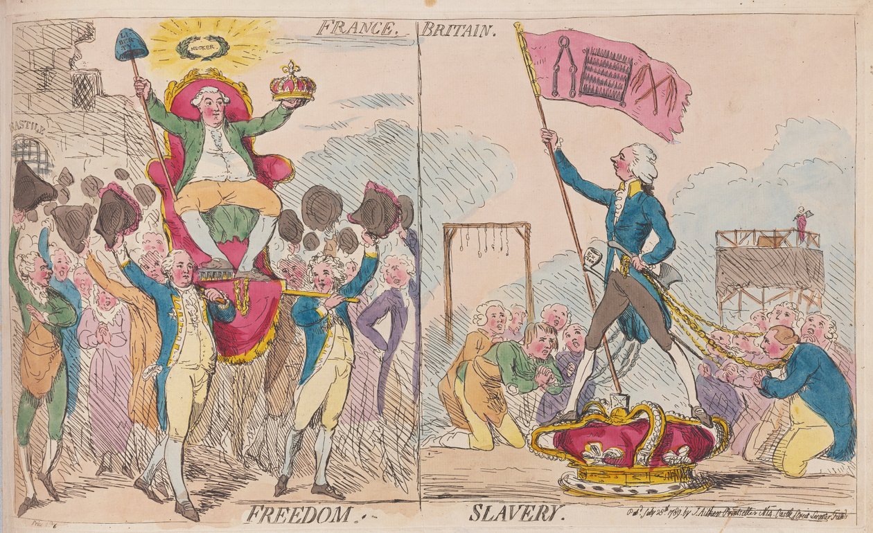 フランスの自由、イギリスの奴隷制、パブ。 1789年（手彩色彫刻） 作： ジェームズ・ギルレイ