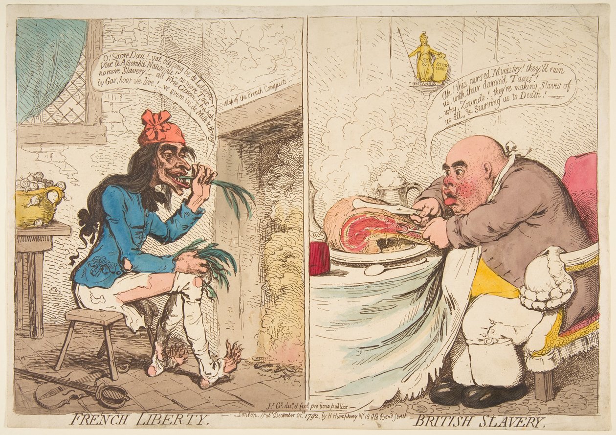 フランスの自由-イギリスの奴隷、1792年12月21日。 作： ジェームズ・ギルレイ