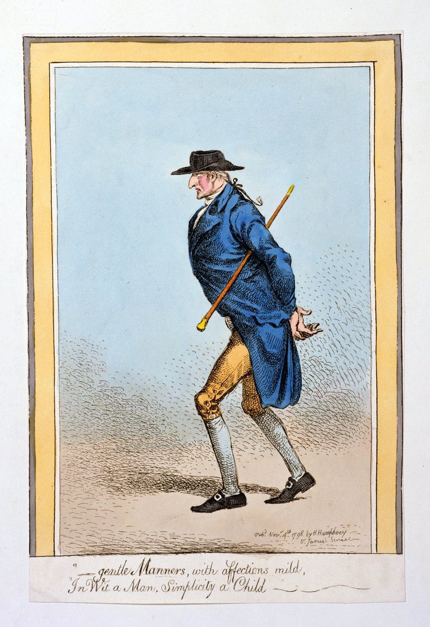 「優しいマナー、穏やかな愛情で、ウィット・ア・マン、シンプリシティ・ア・チャイルド」、1798年にハンナ・ハンフリーから出版（手描きのエッチング） 作： ジェームズ・ギルレイ