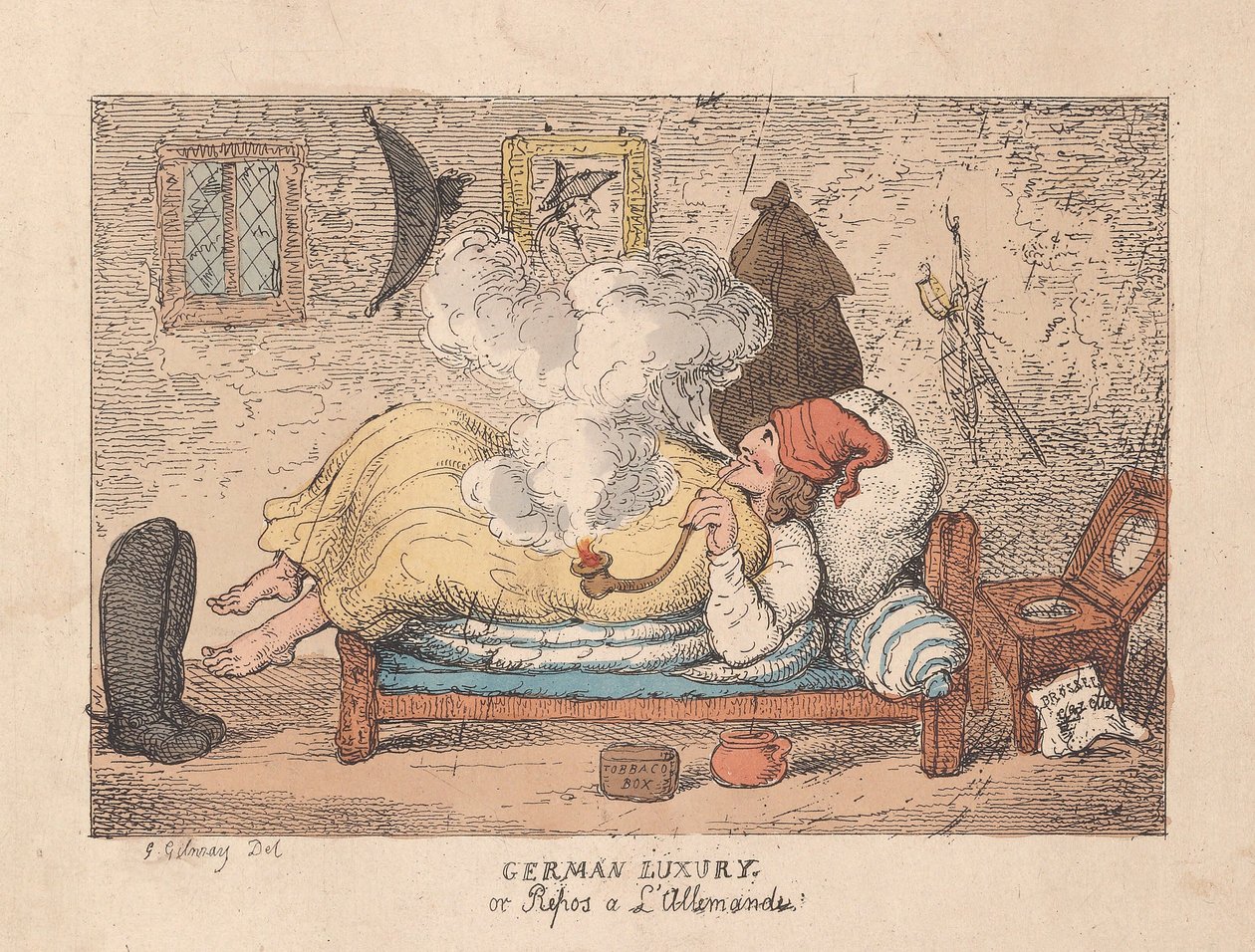 German Luxury or Repos a LAllemande、pub。 1800（手描きの彫刻） 作： ジェームズ・ギルレイ