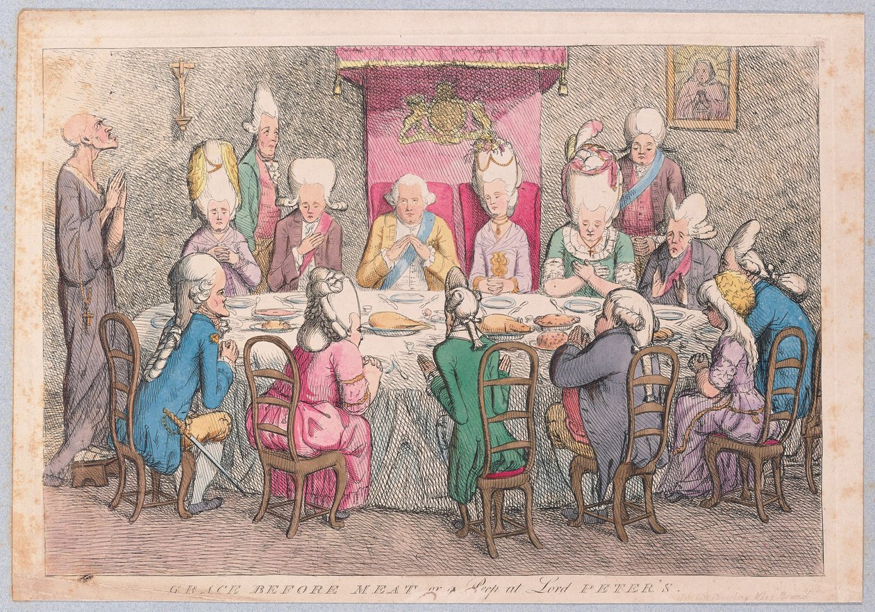 パブ、ピーターズ卿の肉またはのぞき見の前の恵み。 1779（手描きの彫刻） 作： ジェームズ・ギルレイ