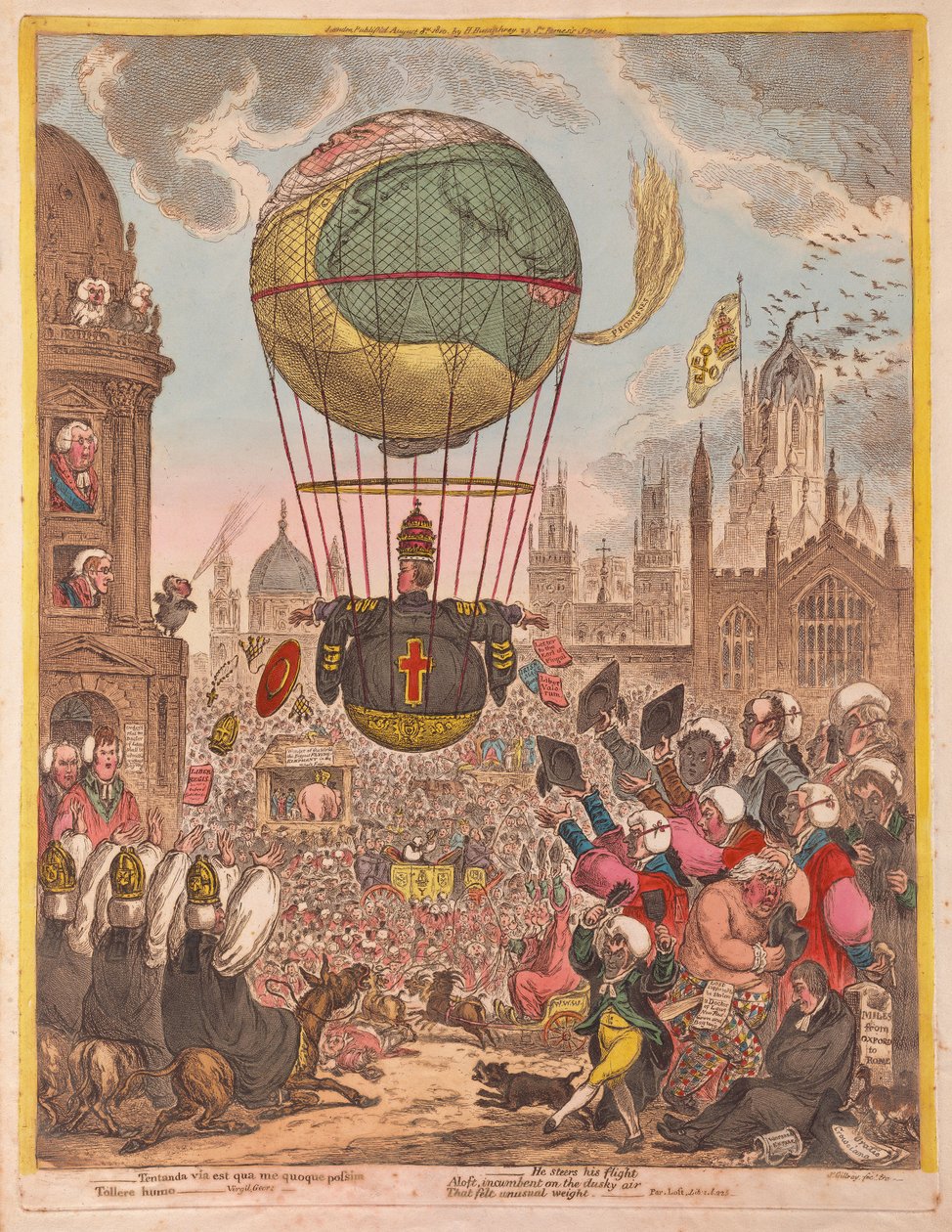 彼はフライト、パブを操縦します。 1810（手描きの彫刻） 作： ジェームズ・ギルレイ