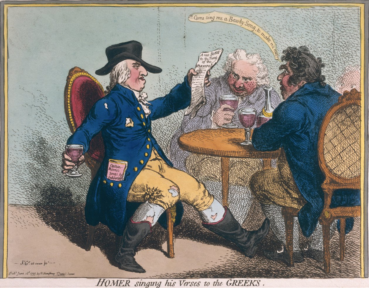 ホーマーが1797年にハンナハンフリーから出版したギリシャ人への詩の歌（手塗りのエッチング） 作： ジェームズ・ギルレイ