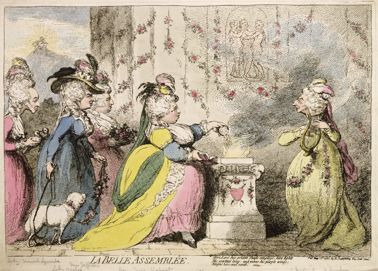 La Belle Assemblee、1787年にHannah Humphreyによって発行された（手描きのエッチング） 作： ジェームズ・ギルレイ