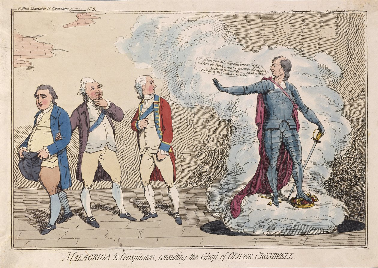 Malagrida＆Conspirators、パブリッシュ、Ghost of Oliver Cromwellのコンサルティング。 1782（手描きの彫刻） 作： ジェームズ・ギルレイ
