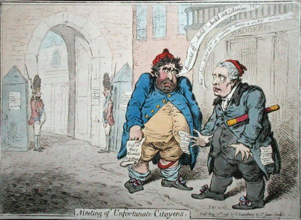 ハンナ・ハンフリーが1798年に出版した「不幸なシトヤンの会合」（手彩色の銅版画） 作： ジェームズ・ギルレイ