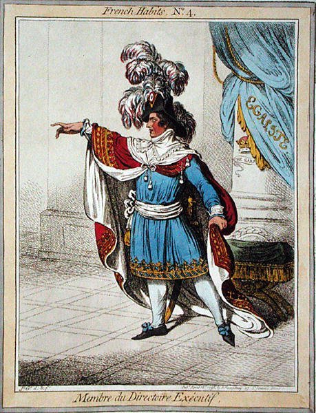 ハンナ・ハンフリーが1798年に出版した「フランス人の習慣」の第4版「実行委員会のメンバー」（カラー・エッチング） 作： ジェームズ・ギルレイ