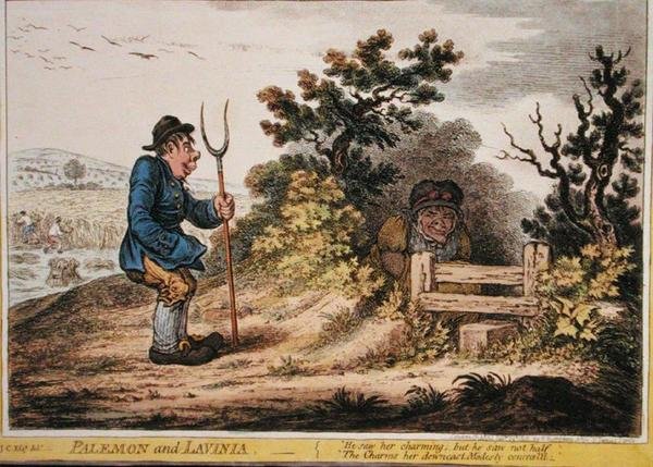 ハンナ・ハンフリーが1805年に出版した「パレモンとラヴィニア」（手彩色の銅版画） 作： ジェームズ・ギルレイ