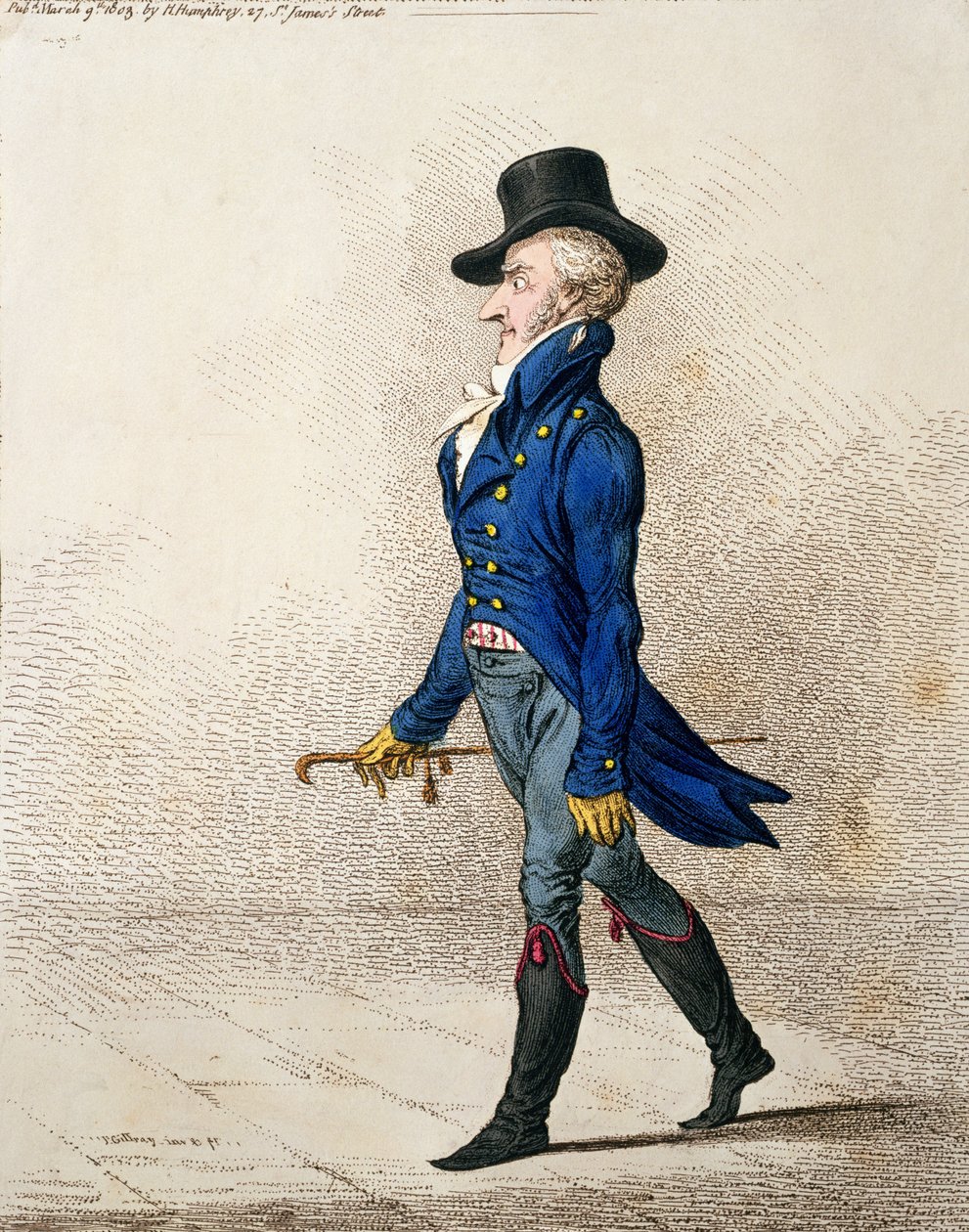 1803年にハンナハンフリーによって出版された男の肖像（手描きのエッチング） 作： ジェームズ・ギルレイ