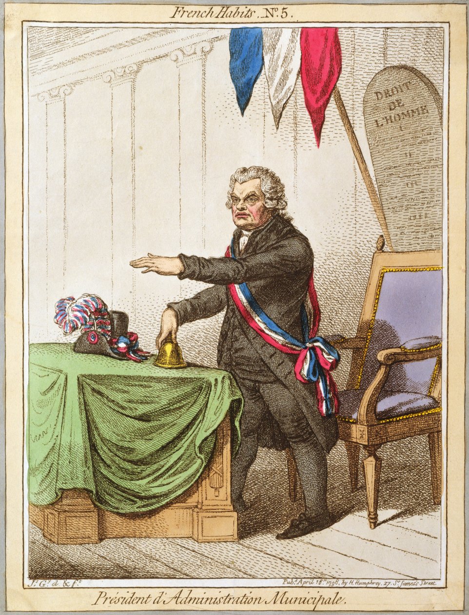 dAdministration Municipale大統領、Hannah Humphreyによって1798年に発行されたフランスの習慣のプレート5（カラーエッチング） 作： ジェームズ・ギルレイ