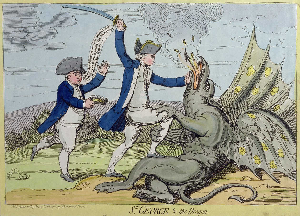 聖ジョージとドラゴン、1782年にハンナハンフリーによって発行された（手描きのエッチング） 作： ジェームズ・ギルレイ
