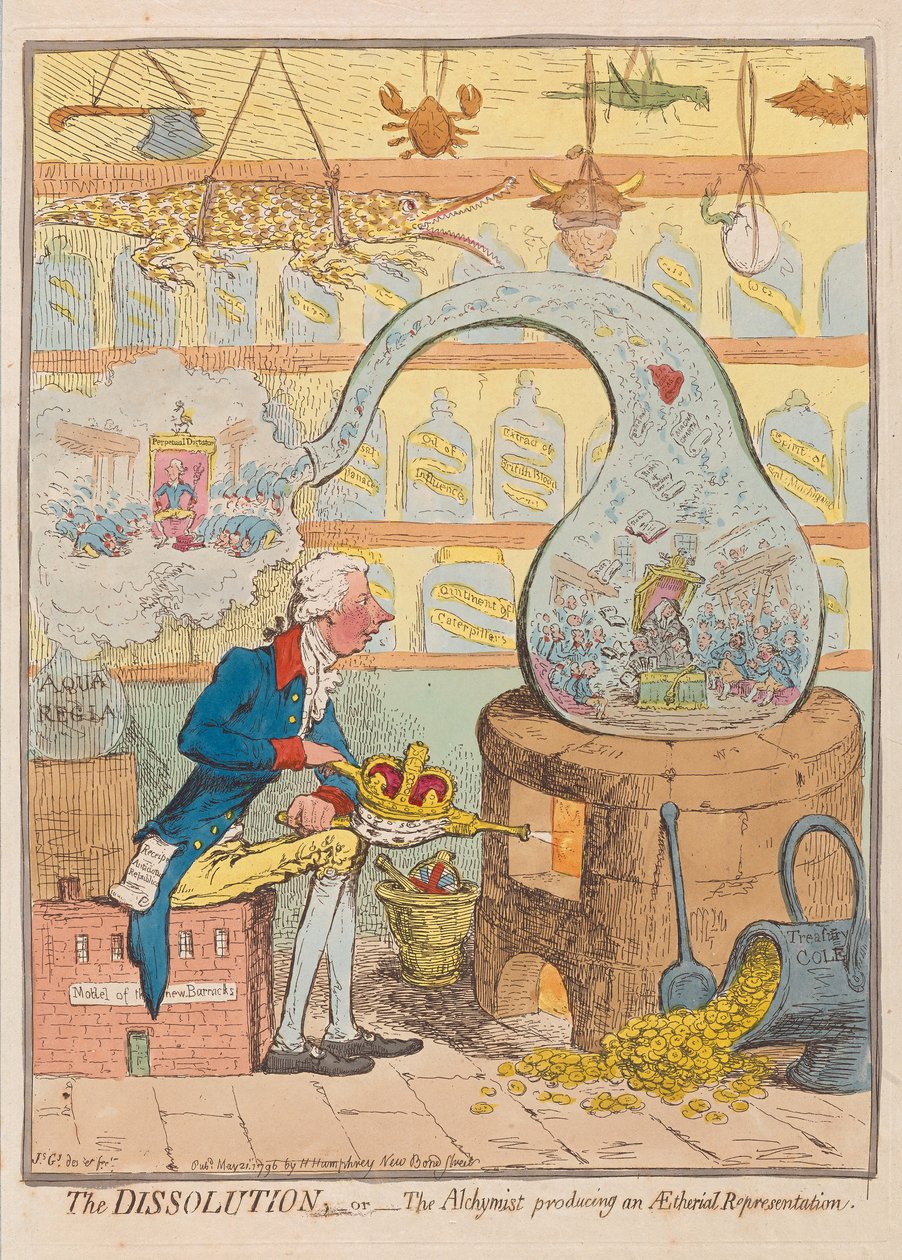 解散またはアルキミスト、エーテリアル表現、パブ。 1796年（手描きの彫刻） 作： ジェームズ・ギルレイ