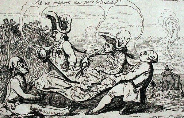 1787年にS.W.フォレスが出版した「オランダの分裂」（エッチング） 作： ジェームズ・ギルレイ