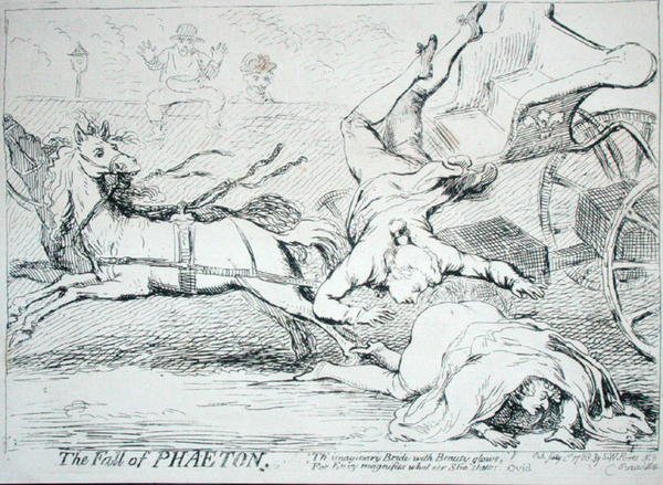 1788年にS.W.Foresが出版した「フェートンの落下」（エッチング） 作： ジェームズ・ギルレイ