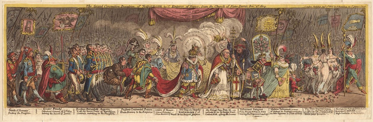 1805年のノートルダム教会からのナポレオン1世皇帝の大戴冠式行列 作： ジェームズ・ギルレイ