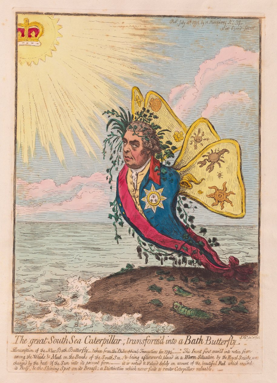 グレートサウスシーキャタピラー、バスバタフライ、パブに変身。 1792（手彫り彫刻） 作： ジェームズ・ギルレイ