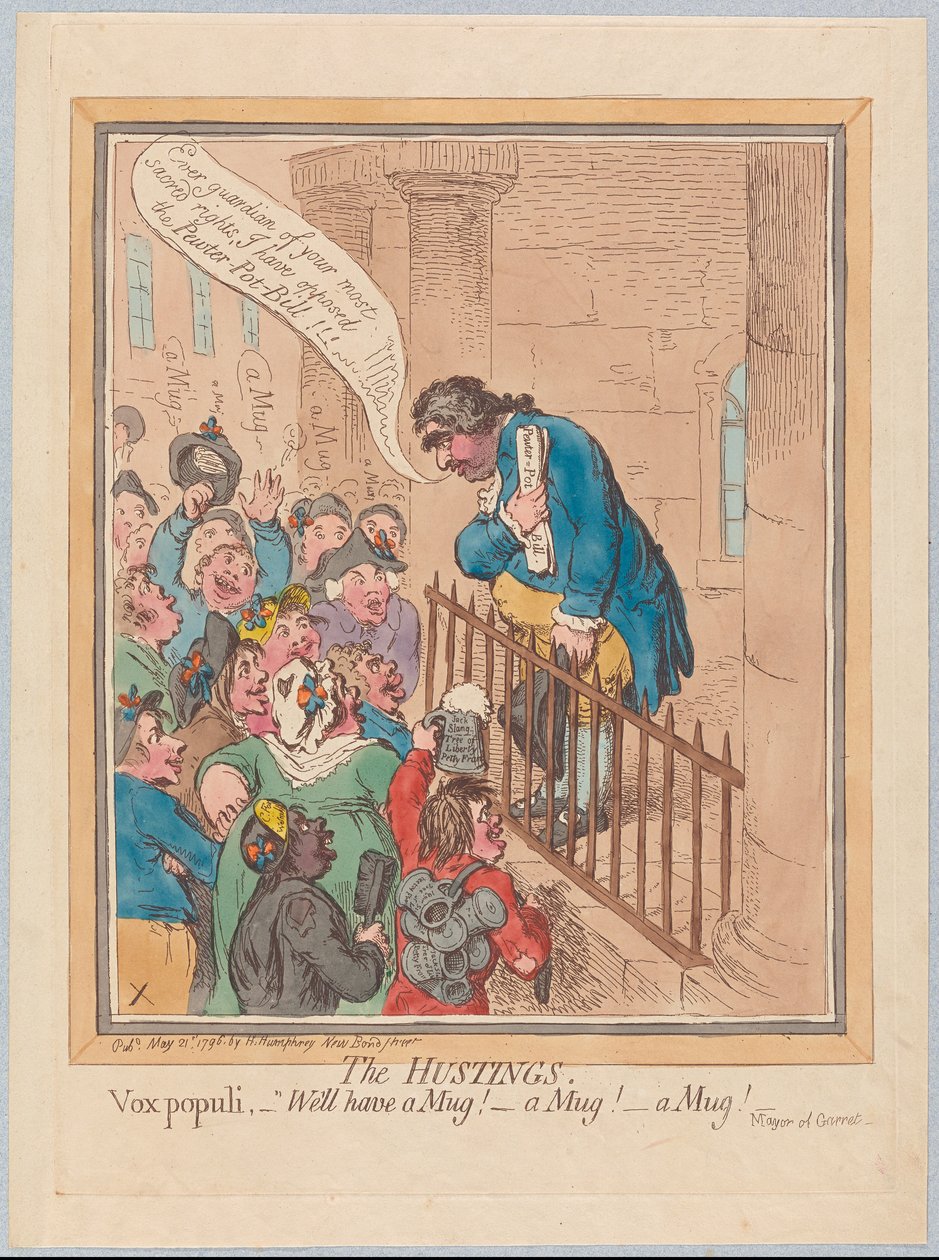 ハスティング。 Vox Populiマグカップもあるマグカップ！マグ！、パブ。 1796年（手描きの彫刻） 作： ジェームズ・ギルレイ