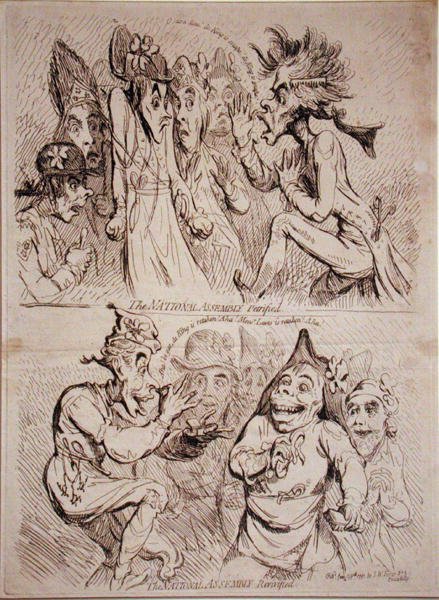 1791年にS.W.フォレスが出版した「石化した国民議会」と「蘇った国民議会」（銅版画） 作： ジェームズ・ギルレイ