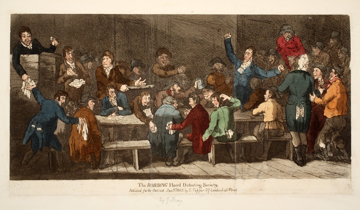 ROBBING Hood Debating Society、パブS.ティッパー、1809年1月1日（手書きの彫刻） 作： ジェームズ・ギルレイ