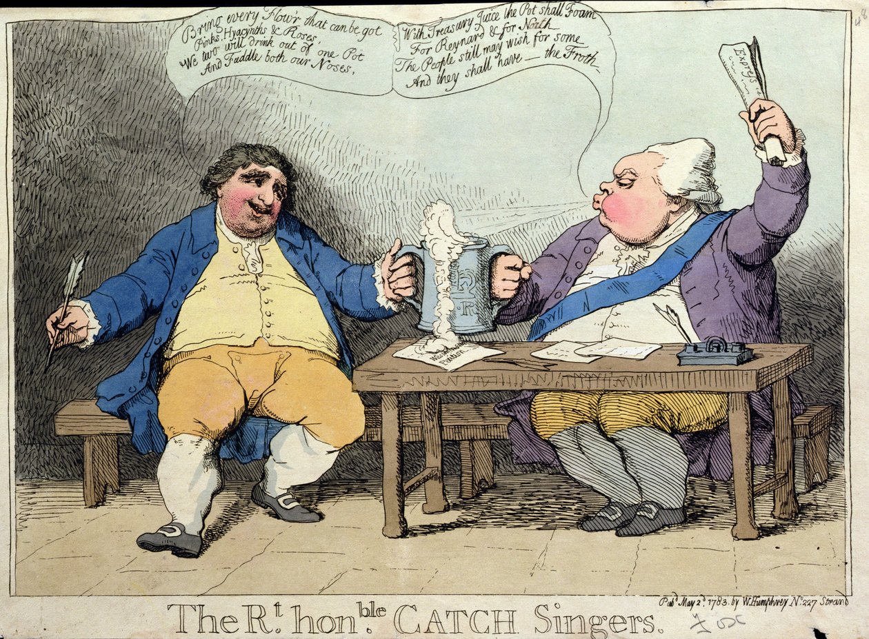 右の名誉あるキャッチ歌手、1783年にウィリアム・ハンフリーによって公開（手描きのエッチング） 作： ジェームズ・ギルレイ