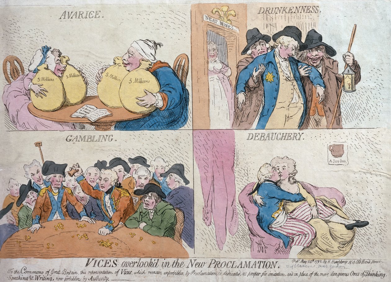 ハンス・ハンフリー発行、1792年（新色）のバイスオーバールック（手描きのエッチング） 作： ジェームズ・ギルレイ