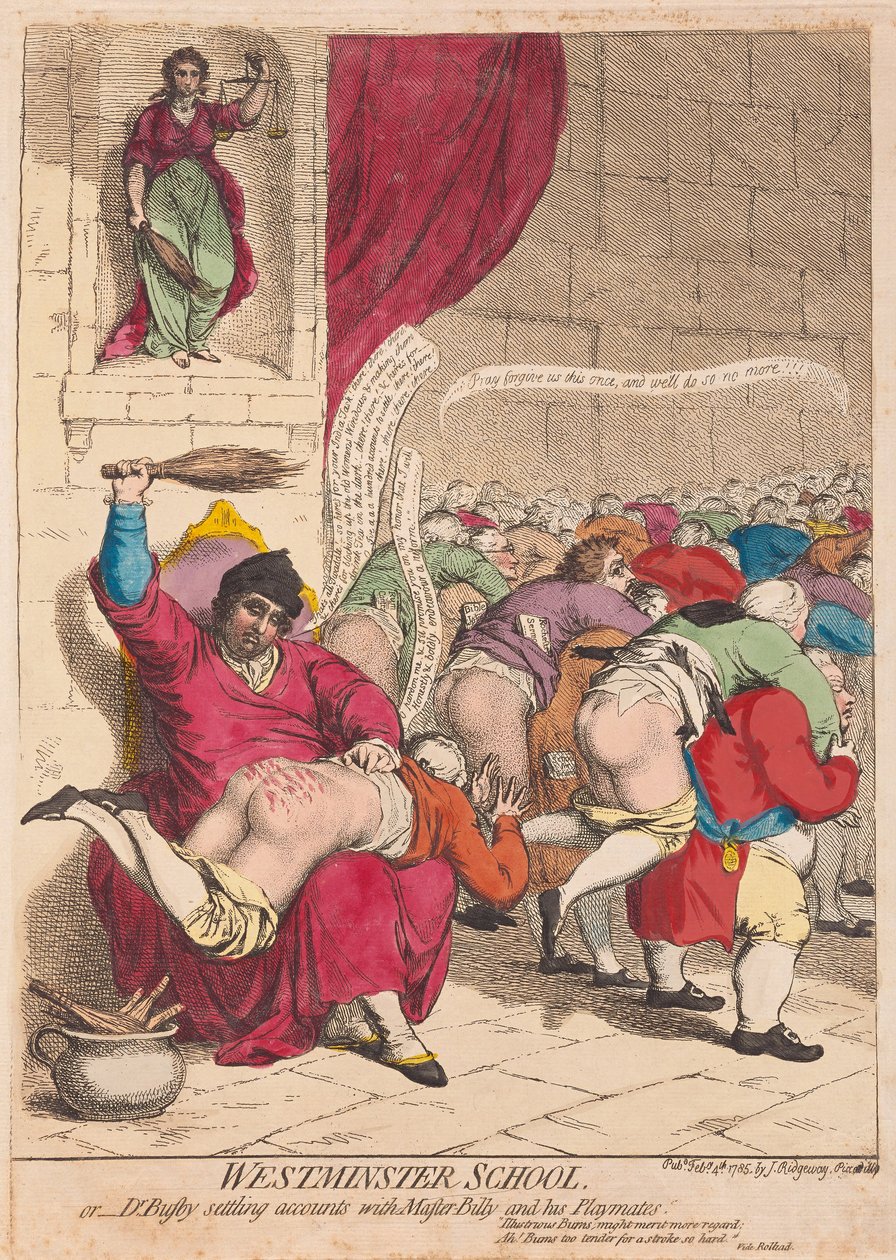 Westminster SchoolまたはDr BusbyがMaster Billyと彼のPlaymates、パブでアカウントを決済します。 1785（手書きの彫刻） 作： ジェームズ・ギルレイ