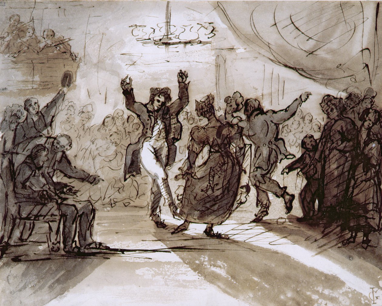 ハントボール、c.1820（ペンとセピアのインク、紙の上で洗う） 作： ジェームズ・グラント