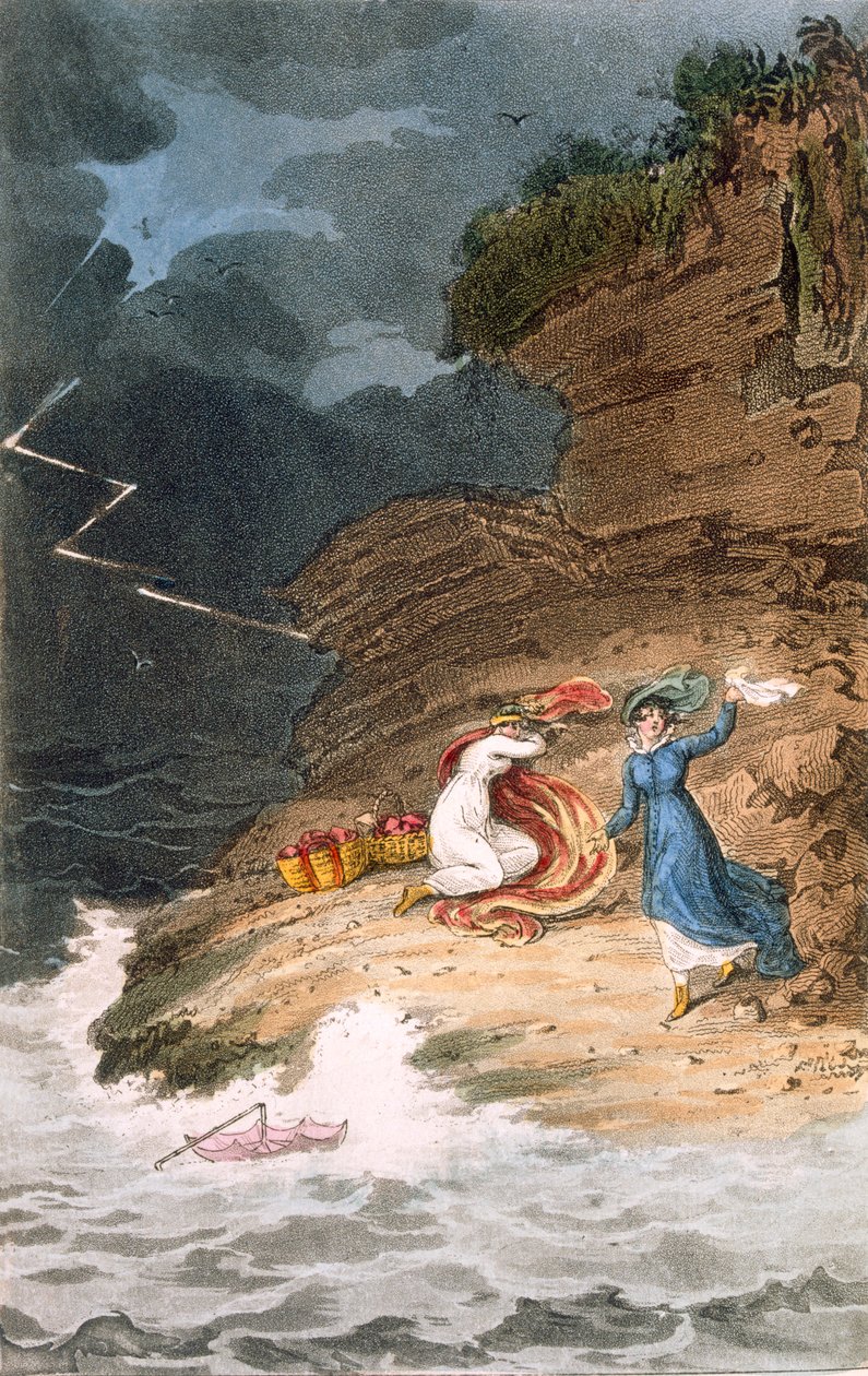 嵐によって前浜に座礁した 2 人のリージェンシー ベル、c1795-1805。 作： ジェームズ・グリーン