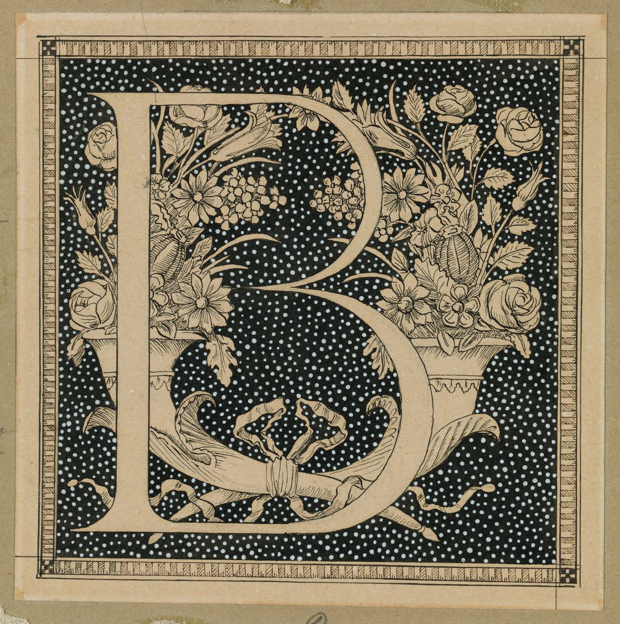 大文字B、主イエス・キリストの生涯からの挿絵（紙にインク） 作： ジェームズ・ジャック・ジョセフ・ティソ