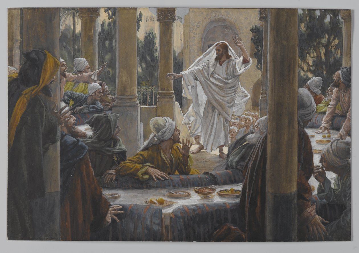 パリサイ人に対する呪い、私たちの主イエス・キリストの生涯からの挿絵、1886-96（紙の黒鉛の上にトイレ） 作： ジェームズ・ジャック・ジョセフ・ティソ