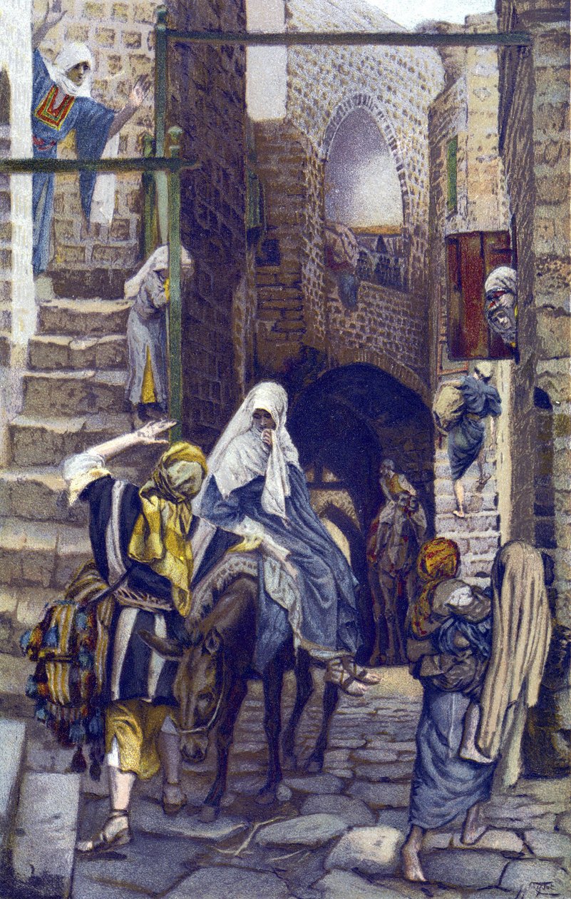 Saint Joseph Seeks a Lodging at Bethlehem - Saint Joseph Seeks a Lodging at Bethlehem - from "The Life of Our Lord Jesus Christ" - 1899 by James Tissot - Saint Joseph Seeks a Lodging at Bethleem - Jacques Joseph (Ja) による「わが主イエス・キリストの生涯」。 作： ジェームズ・ジャック・ジョセフ・ティソ