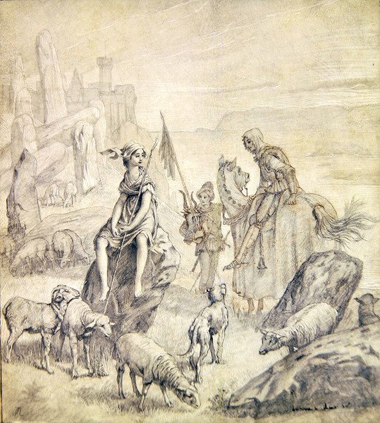 ブルトン人のバラッドからの「十字軍の妻」1870年頃（ジェッソパネルに鉛筆とウォッシュ） 作： ジェームズ・ジャック・ジョセフ・ティソ