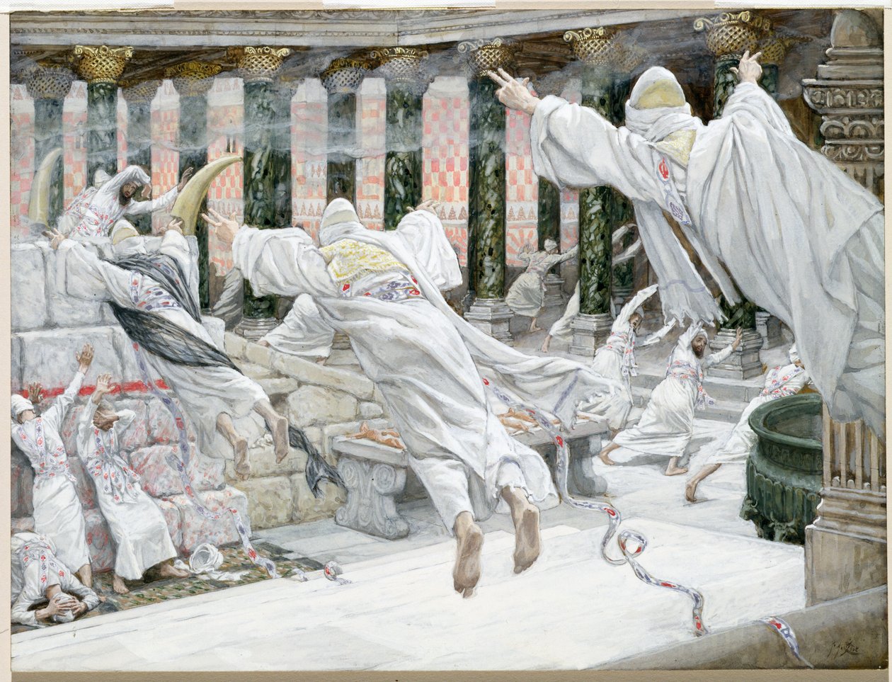 死者は神殿に現れる、「キリストの生涯」のイラスト、1886-96年（板紙にガッシュ） 作： ジェームズ・ジャック・ジョセフ・ティソ