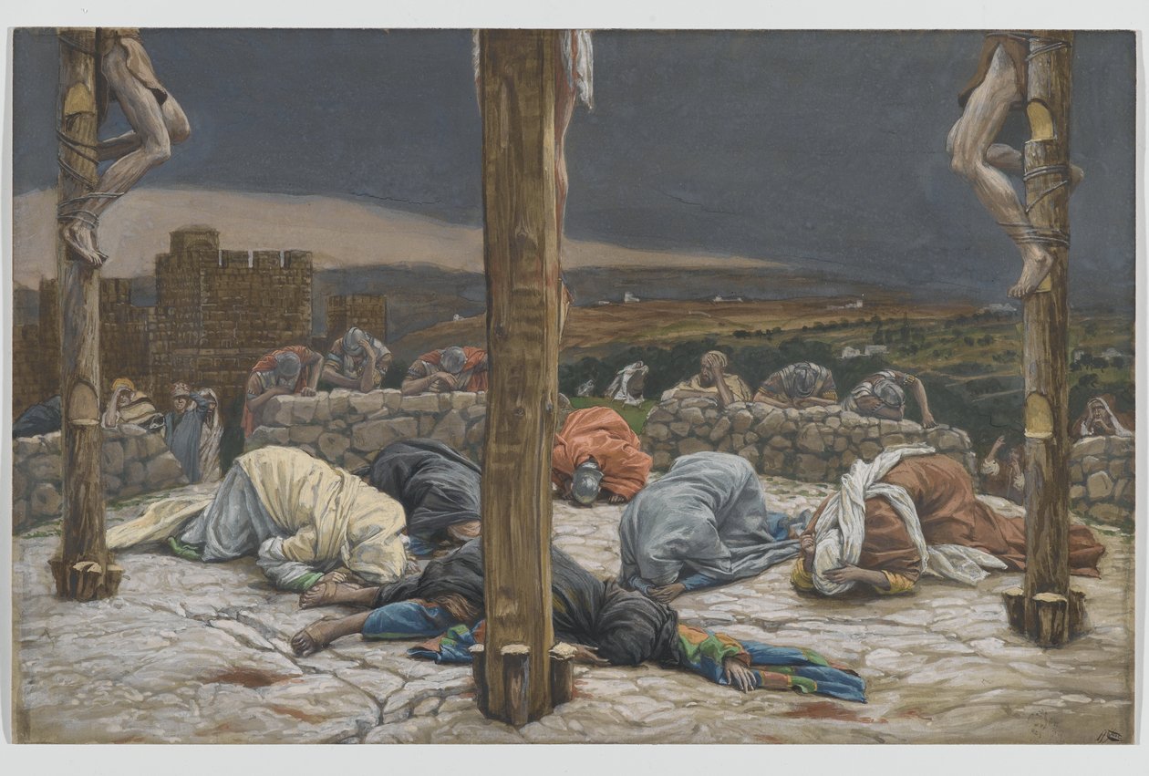 地震、私たちの主イエス・キリストの生涯からの挿絵、1886-94（紙の黒鉛の上にトイレ） 作： ジェームズ・ジャック・ジョセフ・ティソ