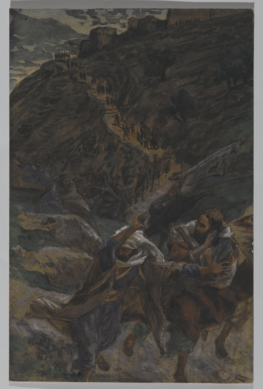 使徒の飛翔、私たちの主イエス・キリストの生涯からの挿絵、1886-94（紙の黒鉛の上にトイレ） 作： ジェームズ・ジャック・ジョセフ・ティソ