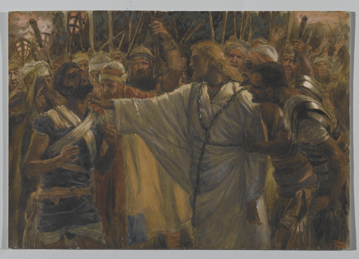 マルコスの癒し、私たちの主イエス・キリストの生涯からの挿絵、1886-94（紙の黒鉛の上にトイレ） 作： ジェームズ・ジャック・ジョセフ・ティソ