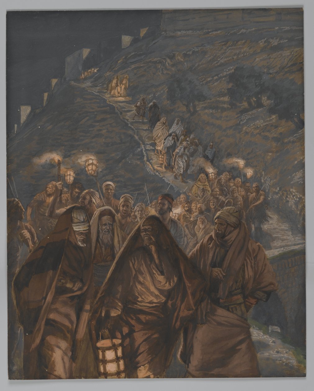 ユダの行列、私たちの主イエス・キリストの生涯からの挿絵、1886-94（紙の黒鉛の上にトイレ） 作： ジェームズ・ジャック・ジョセフ・ティソ