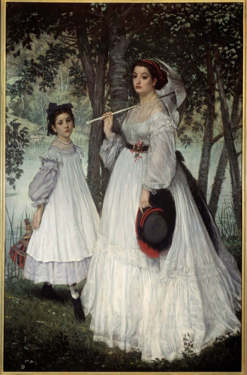 二人の姉妹」または「公園でのポートレート」 ジャック・ジョセフ（Jacques-Joseph）・ティソ（James Tissot）（1836-1902）の絵画 作： ジェームズ・ジャック・ジョセフ・ティソ