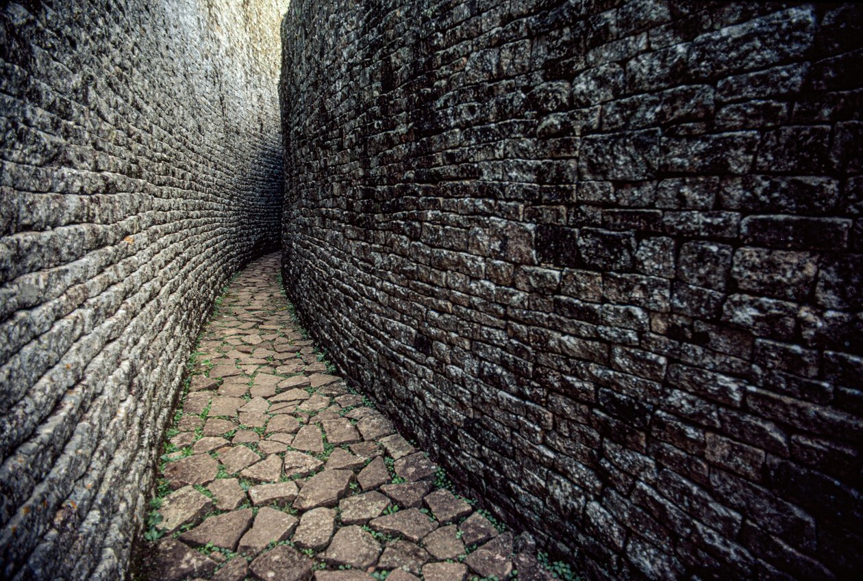 グレート・ジンバブエの遺跡は西暦1250年の間に建設された。 作： ジェームス・L・スタンフィールド