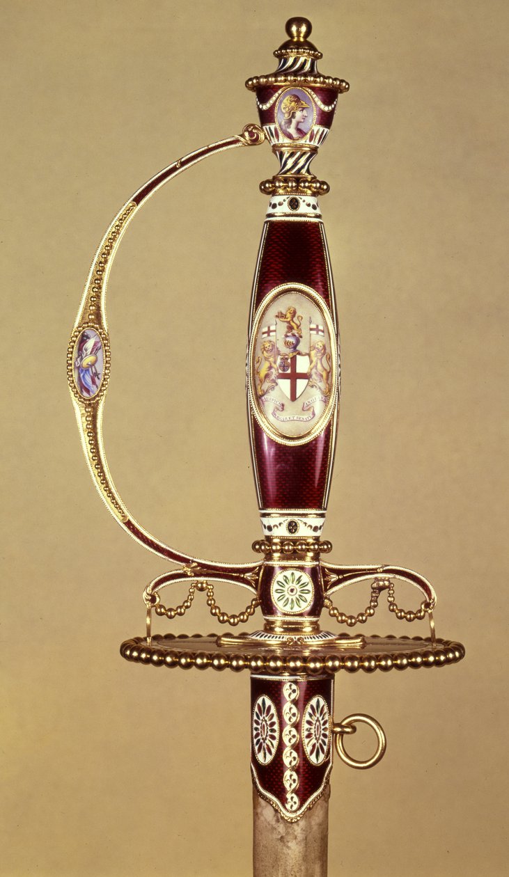 ジェームズモリセット（c.1766-c.1800）c.1780（ゴールド＆エナメル）によって設定された、東インド会社から大佐James Hartley（1745-99）に贈られた剣の柄 作： ジェームズ・モリセット