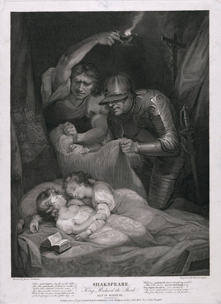 リチャード三世: 第四幕、第三場 塔のパブでの王子たちの殺人. 1790年。 作： ジェームス・ノースコート