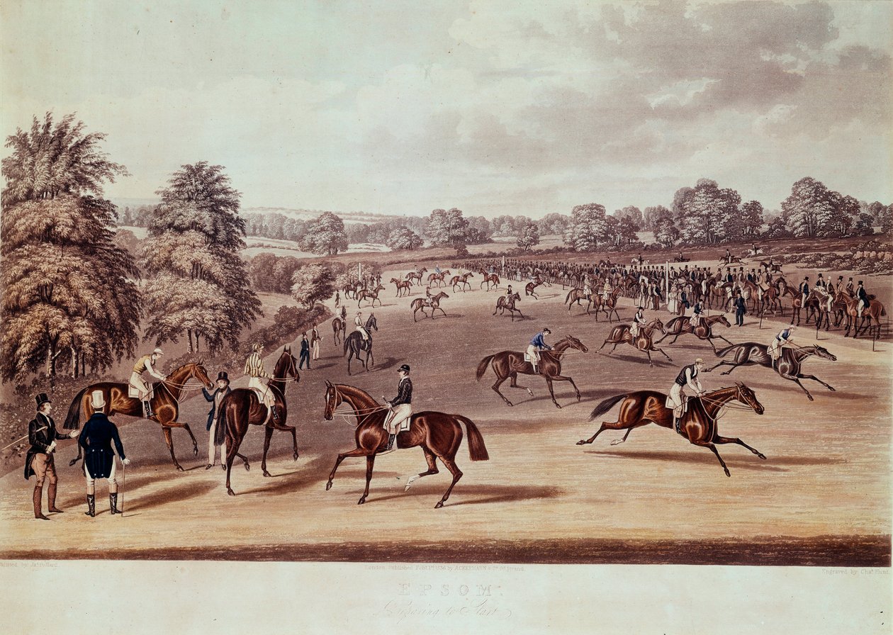 出発前のエプソムでの競馬 ジェームズ・ポラード（1792-1867）によるイラスト 19世紀 個人蔵 作： ジェームズ・ポラード