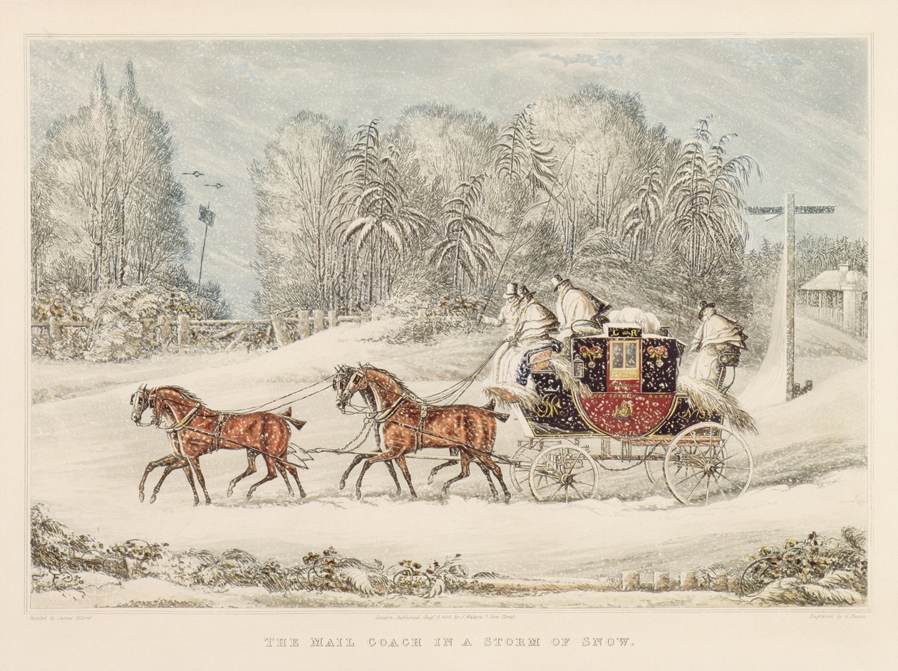 雪の嵐の中のメールコーチ、1825年 作： ジェームズ・ポラード
