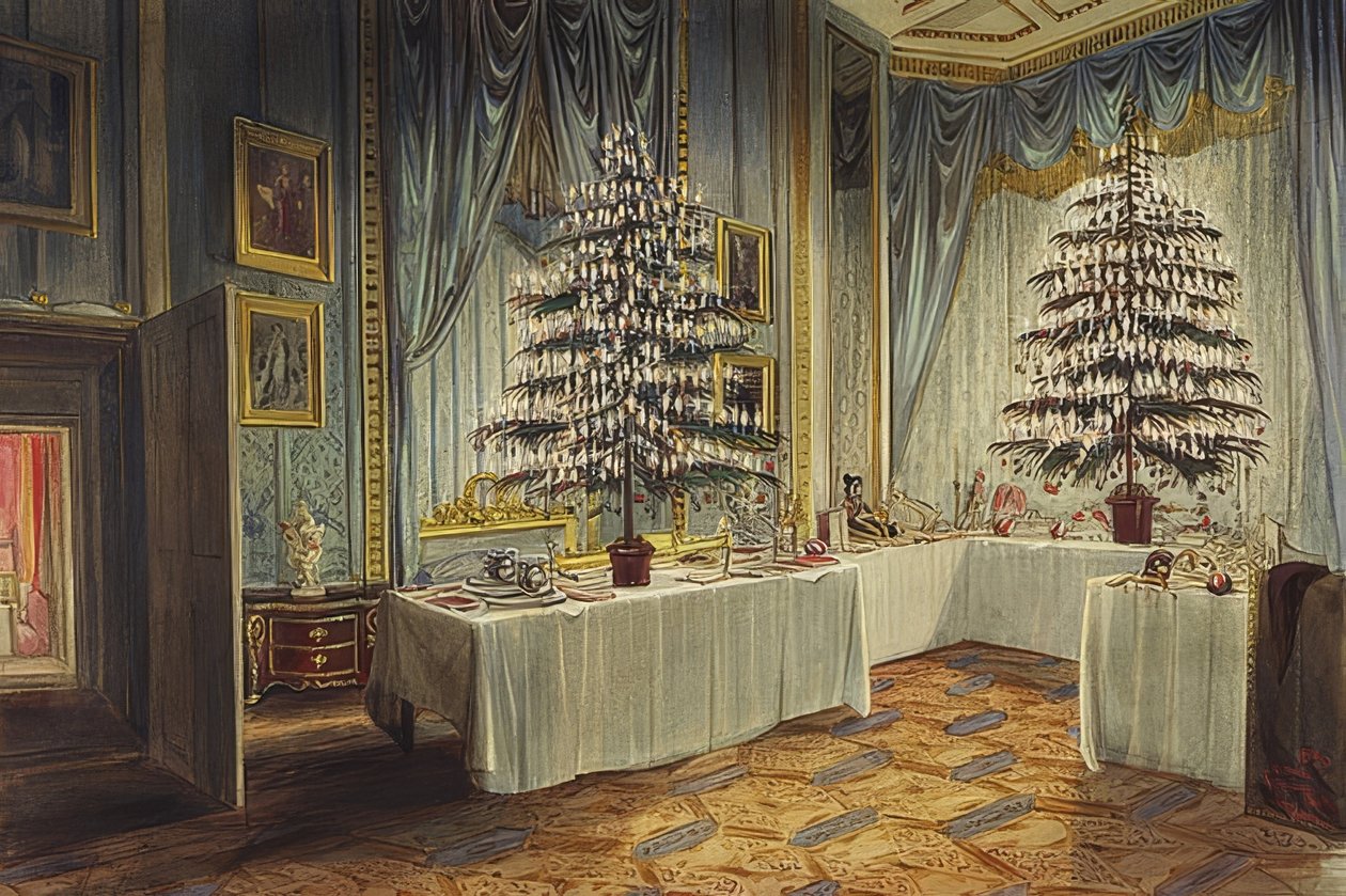 ウィンザー城のケントのクリスマスツリーの公爵夫人。 1850 作： ジェームズ・ロバーツ