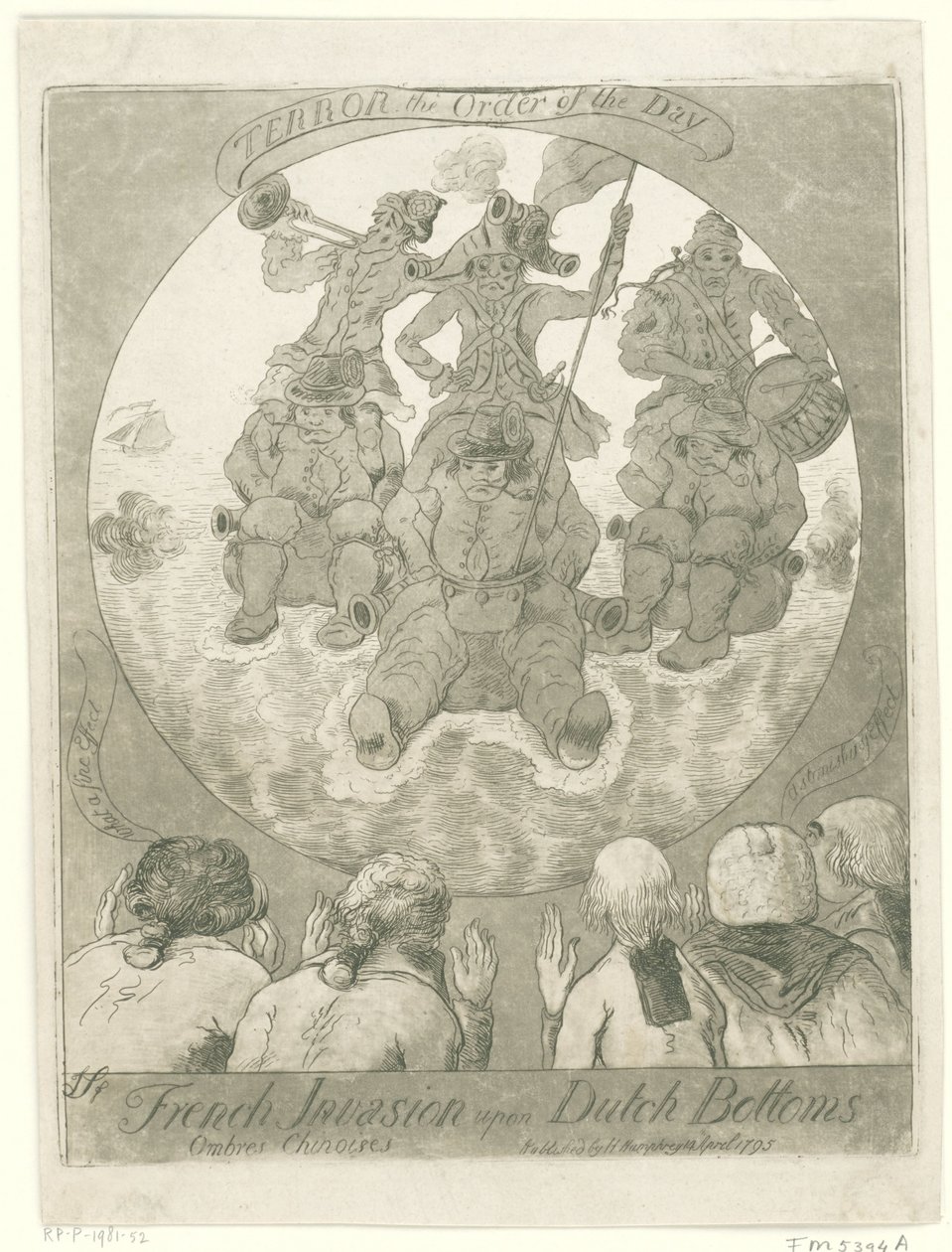 Spotprent op de France invasie、1795 ダッチボトムスに対するフランスの侵略。 Ombres Chinoises / Terror the Order of the Day (オブジェクトのタイトル) 作： ジェームズ・セイヤーズ