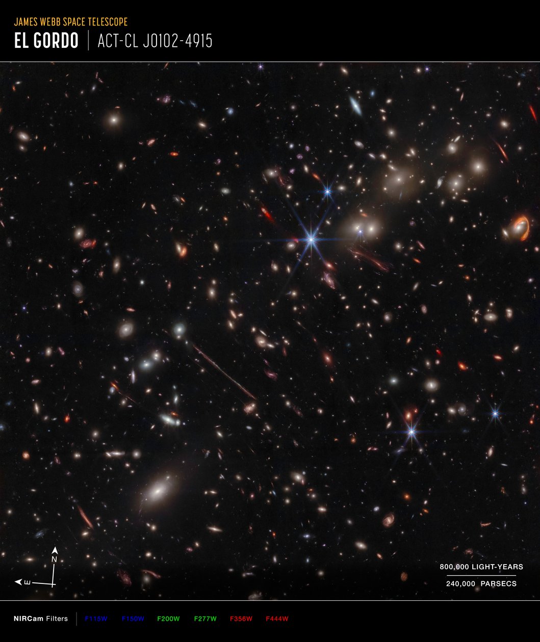 エル・ゴルド（NIRCamコンパス画像） 作： ジェイムズウェッブ宇宙望遠鏡（NASA）