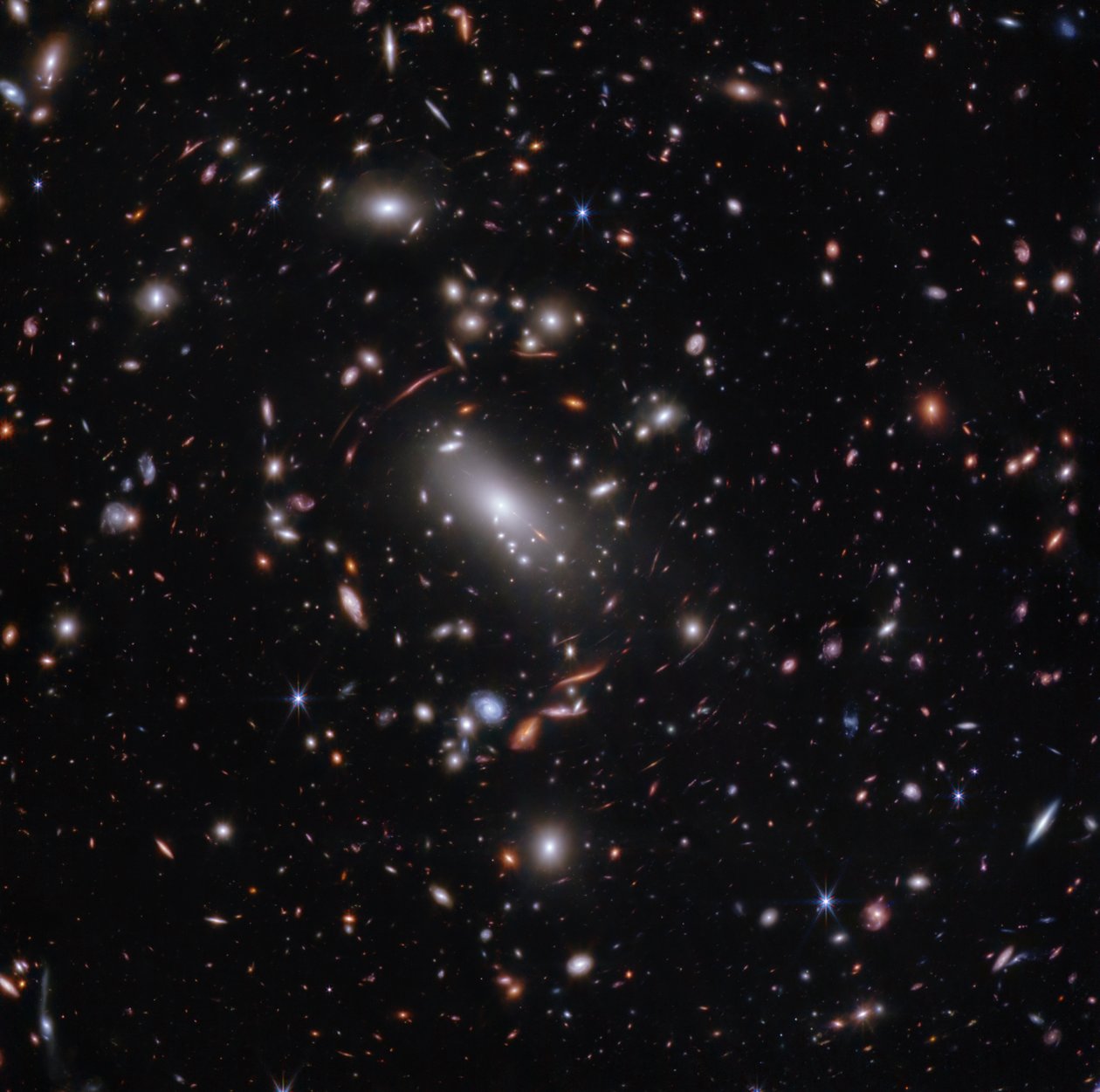 銀河団 MACS J1423（NIRCamによる画像） 作： ジェイムズウェッブ宇宙望遠鏡（NASA）