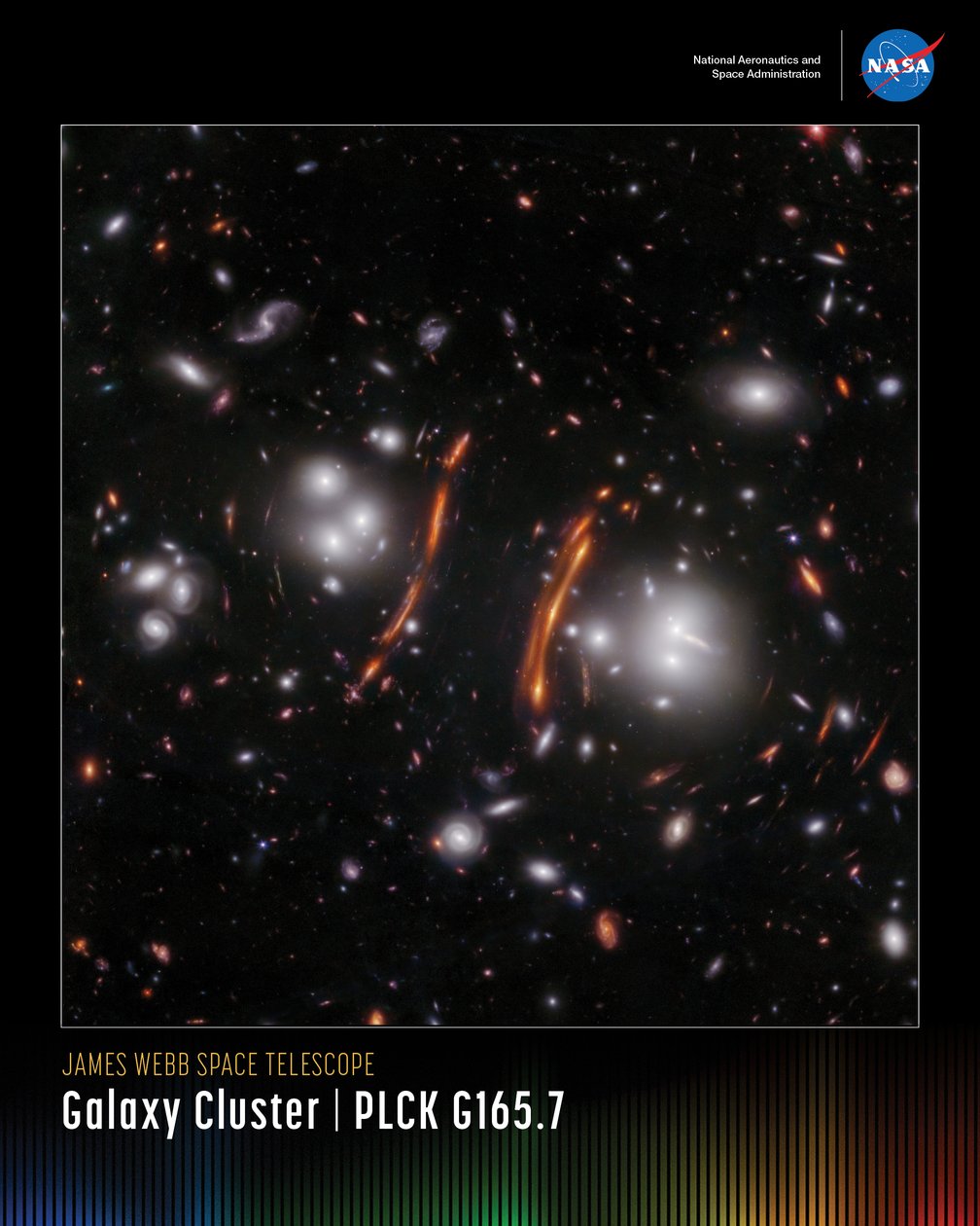 Galaxy Cluster PLCK G165.7 ミニポスター 作： ジェイムズウェッブ宇宙望遠鏡（NASA）